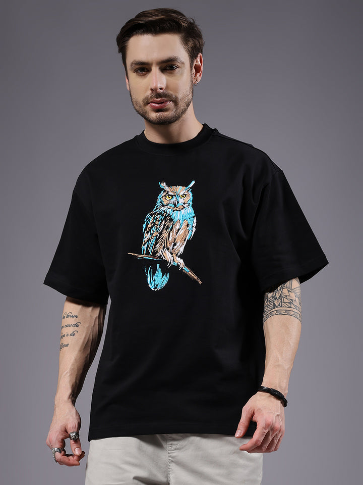 Owl Embroidered Premium Oversized Tee Crafted for Street Legends.