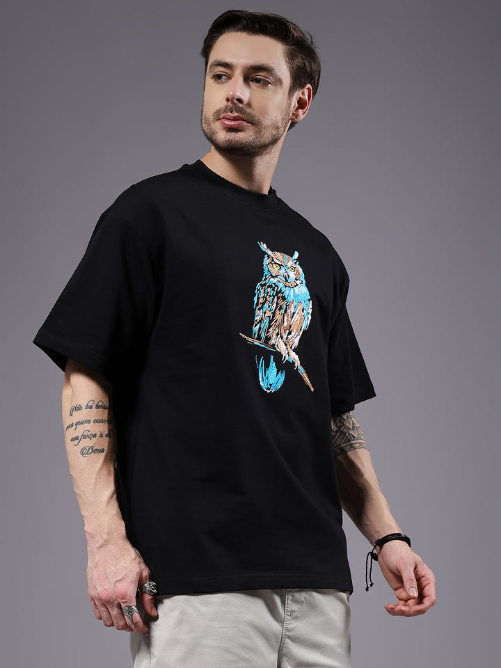 Owl Embroidered Premium Oversized Tee Crafted for Street Legends.