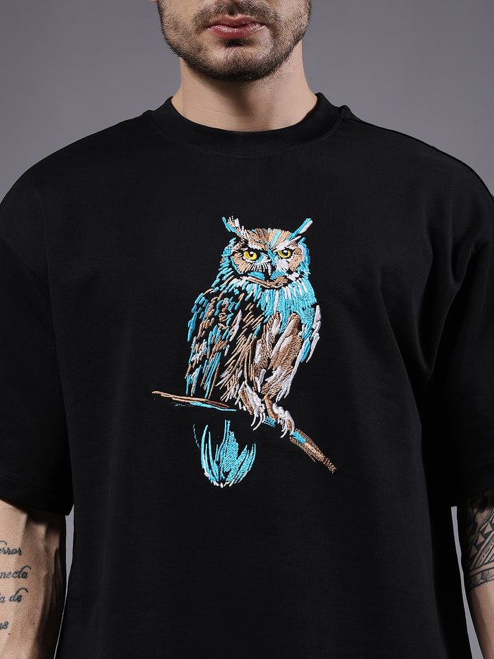 Owl Embroidered Premium Oversized Tee Crafted for Street Legends.