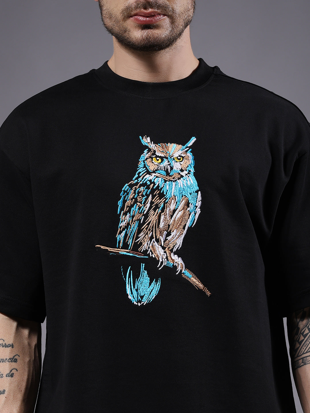 Owl Embroidered Premium Oversized Tee Crafted for Street Legends.