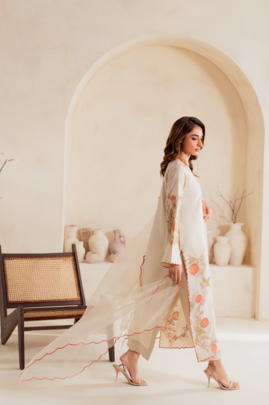 Ivory Garden Embroidered Kurta Set with Dupatta