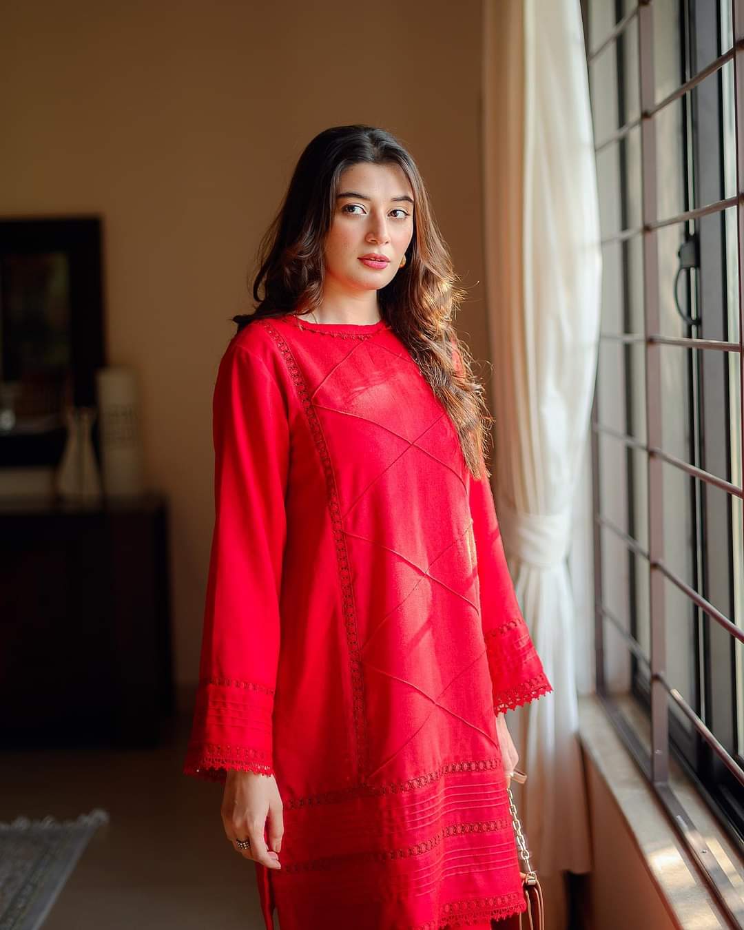 Radiant Red Solid Kurta Set with Minimal Detailing