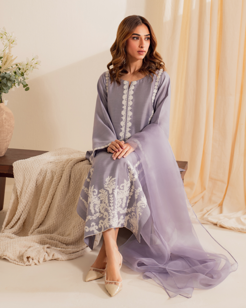 Elegant Lavender Embroidered Suit Set