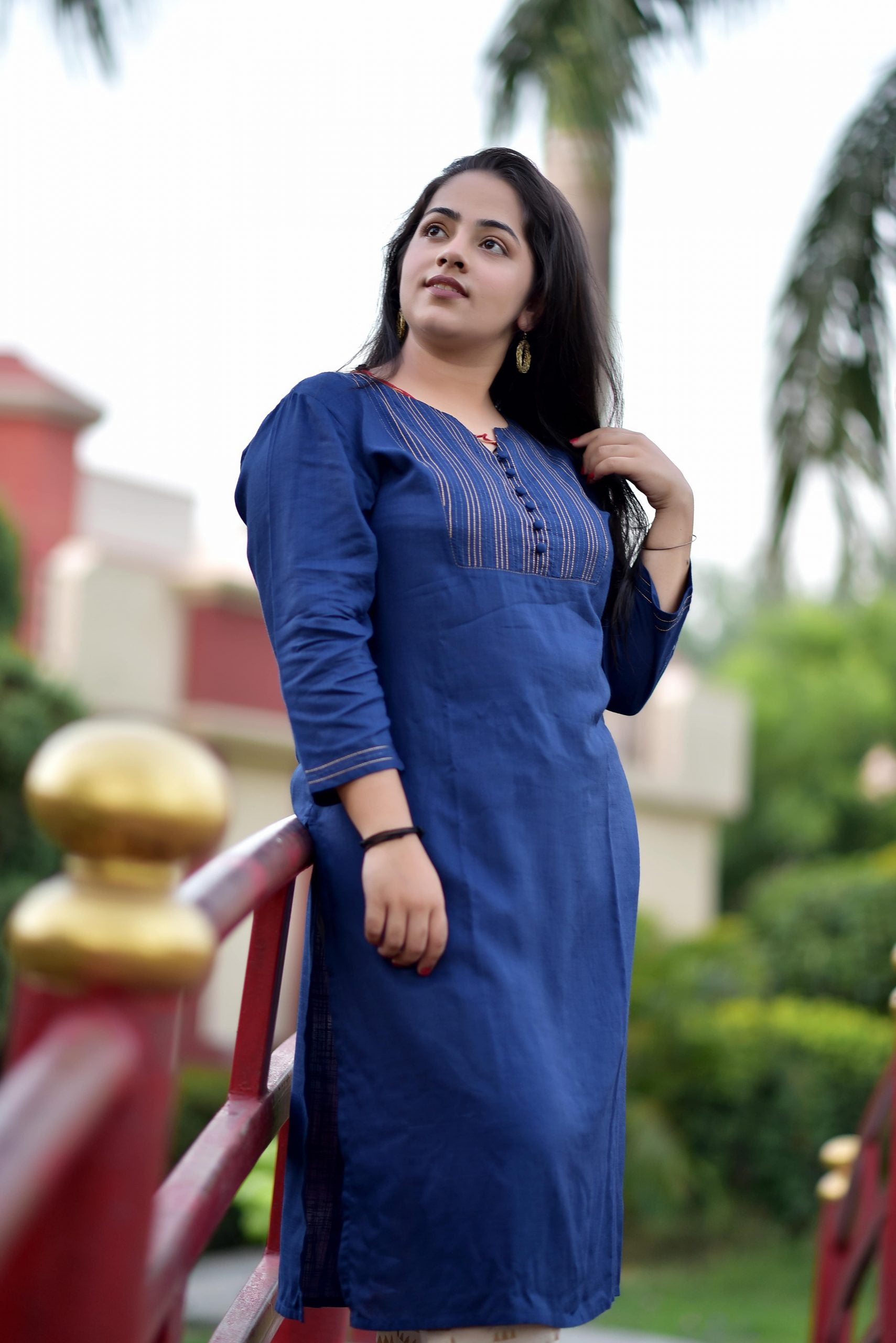 Womenβs Blue Cotton Kurta with Thread Work | Ethnic Casual & Festive Wear