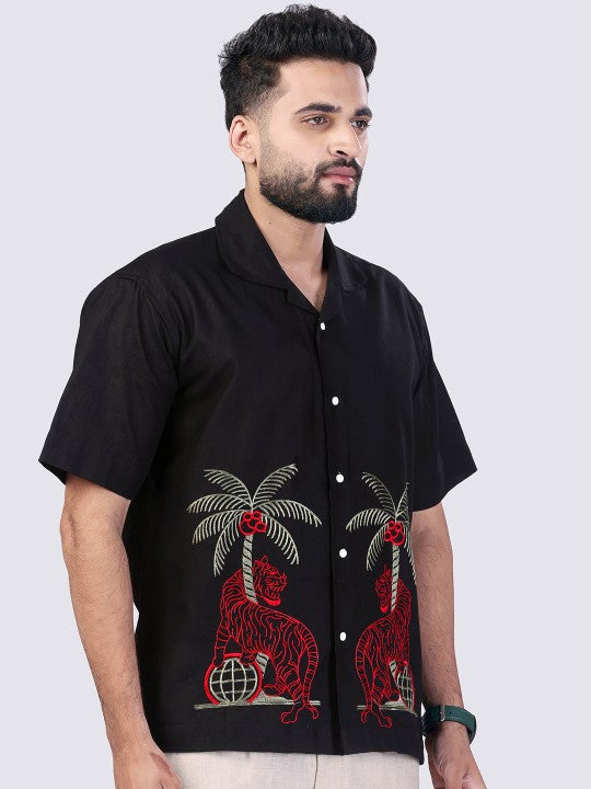 Cultura Studio Men's Comfort Fit Embroidered Black Casual Shirt