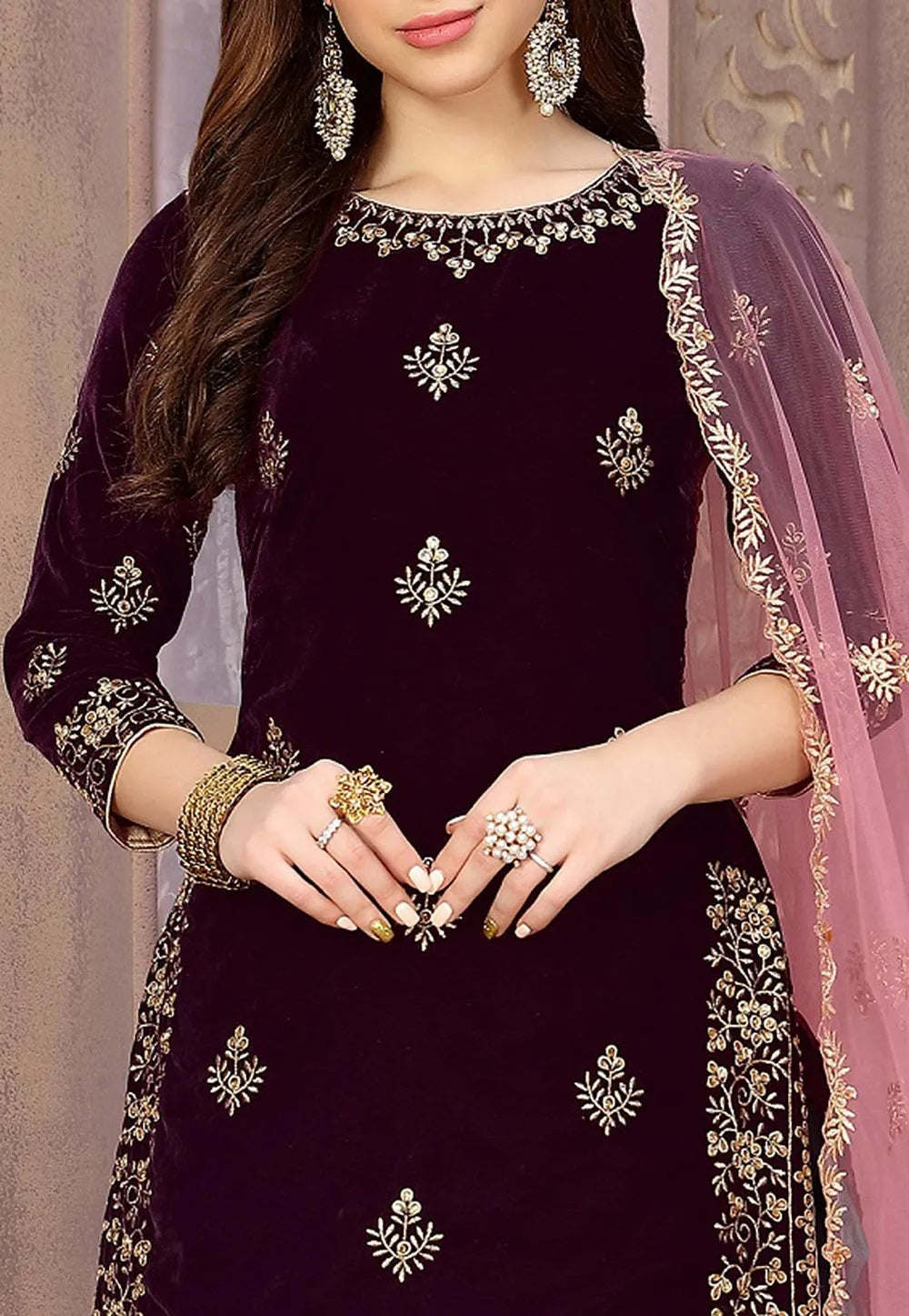 Velvet Kurti with Golden Embroidery with Rich Colors & Designs.