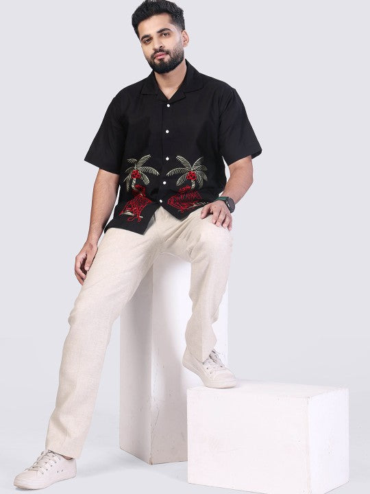 Cultura Studio Men's Comfort Fit Embroidered Black Casual Shirt