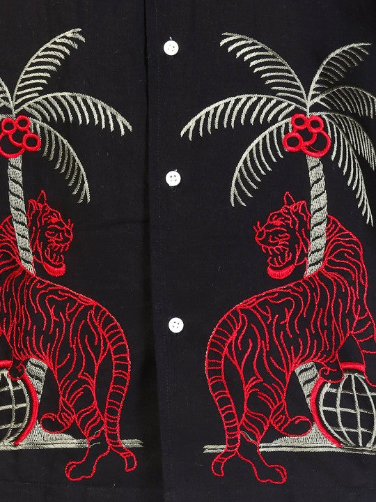 Cultura Studio Men's Comfort Fit Embroidered Black Casual Shirt