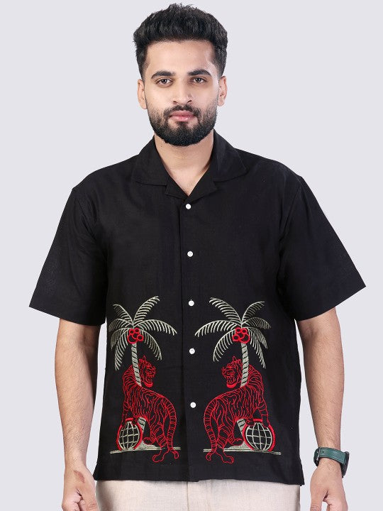 Cultura Studio Men's Comfort Fit Embroidered Black Casual Shirt