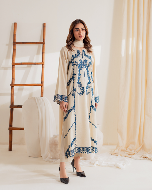Cream & Blue Embroidered 3-Piece Suit Set – Timeless Grace