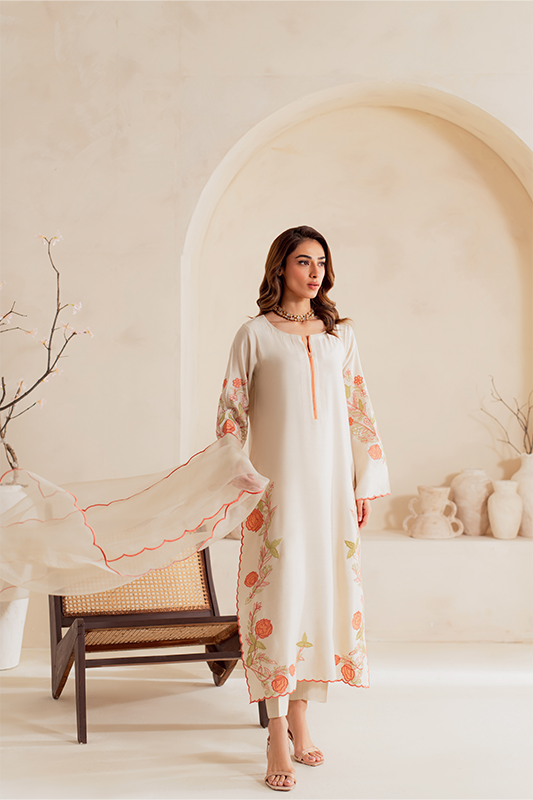 Ivory Garden Embroidered Kurta Set with Dupatta