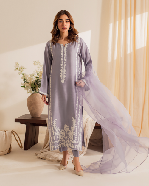 Elegant Lavender Embroidered Suit Set