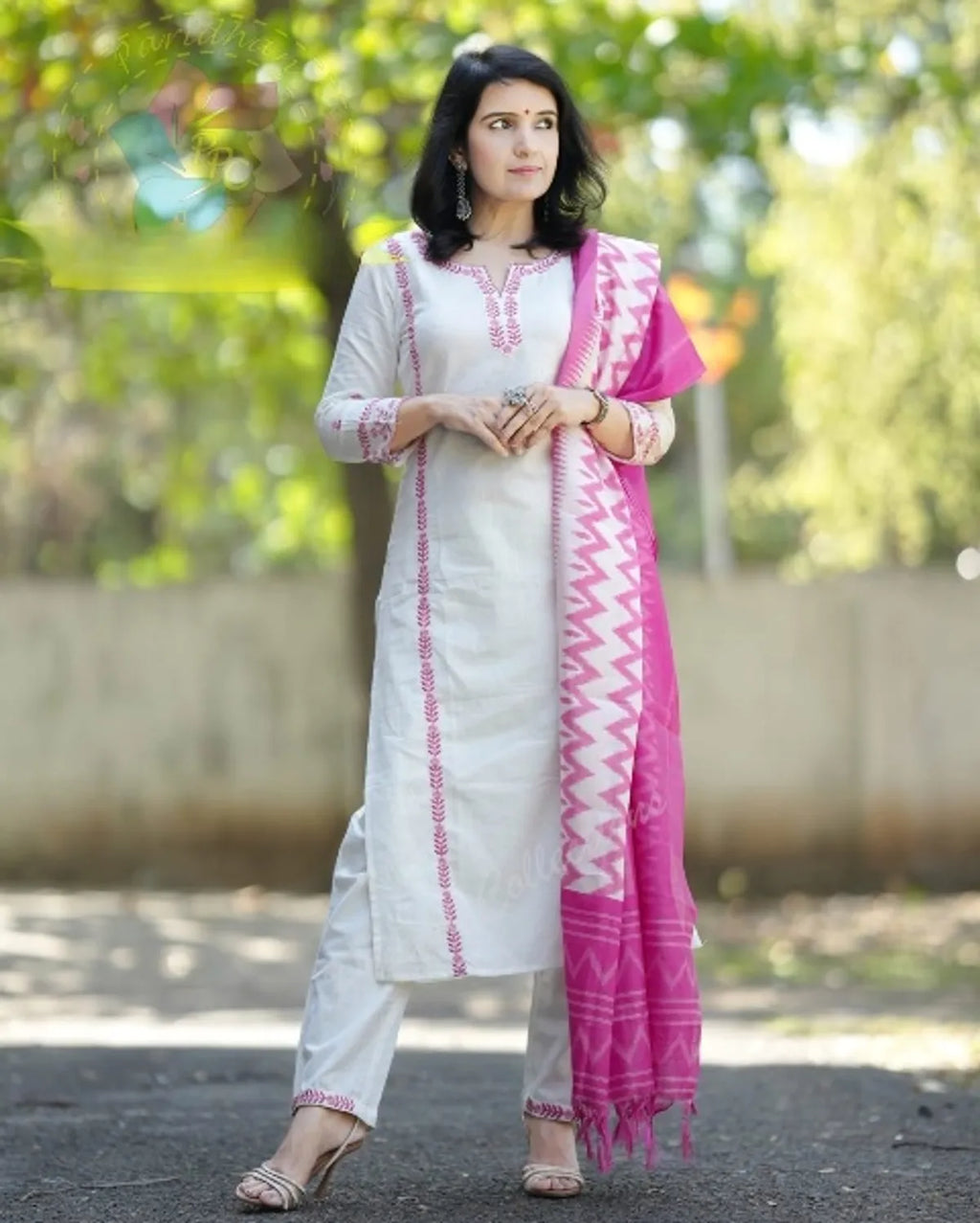 Handloom Embroidery Suit with Ikat Khadi Silk Dupatta
