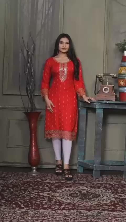 Women's Red Embroidered Kurti | Festive & Office Wear